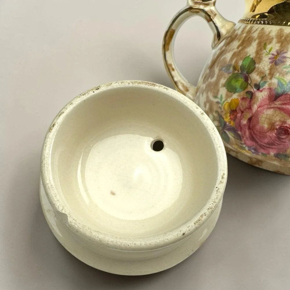 Arthur Wood Staffordshire England Teapot 3726 Gilt Gold Brown Sponge‎ Floral